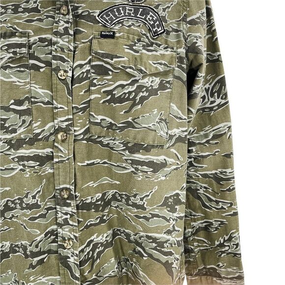 Hurley Camo Long Sleeve Button Down Hooded Shacket Jacket Shirt - Picture 7 of 10